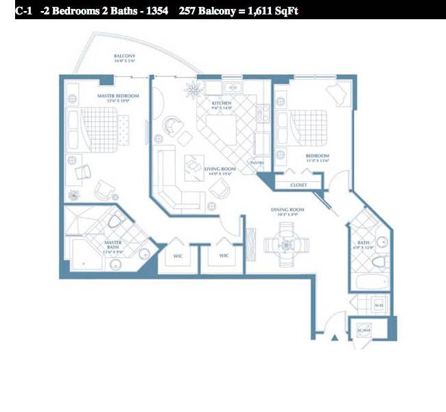 2 bedrooms unit in Duo condo floor plan
